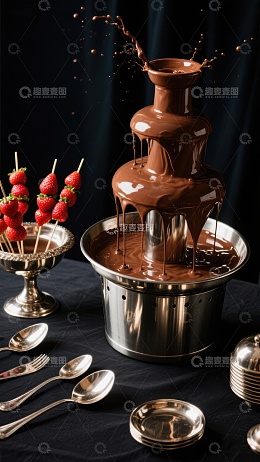 巧克力喷泉与草莓串