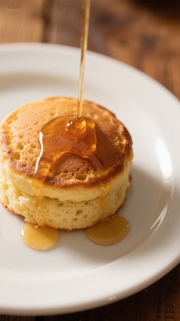 蜂蜜浇灌在金黄松饼上