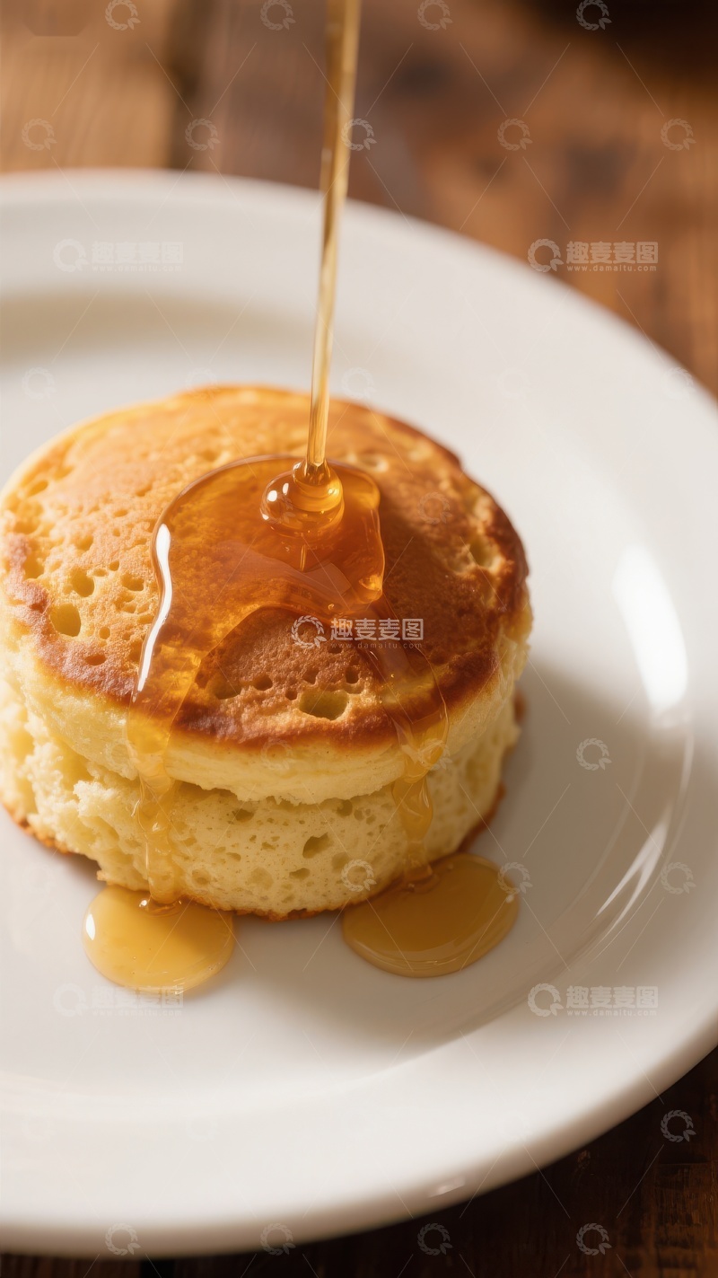 高清大图下载【趣麦麦图】蜂蜜浇灌在金黄松饼上