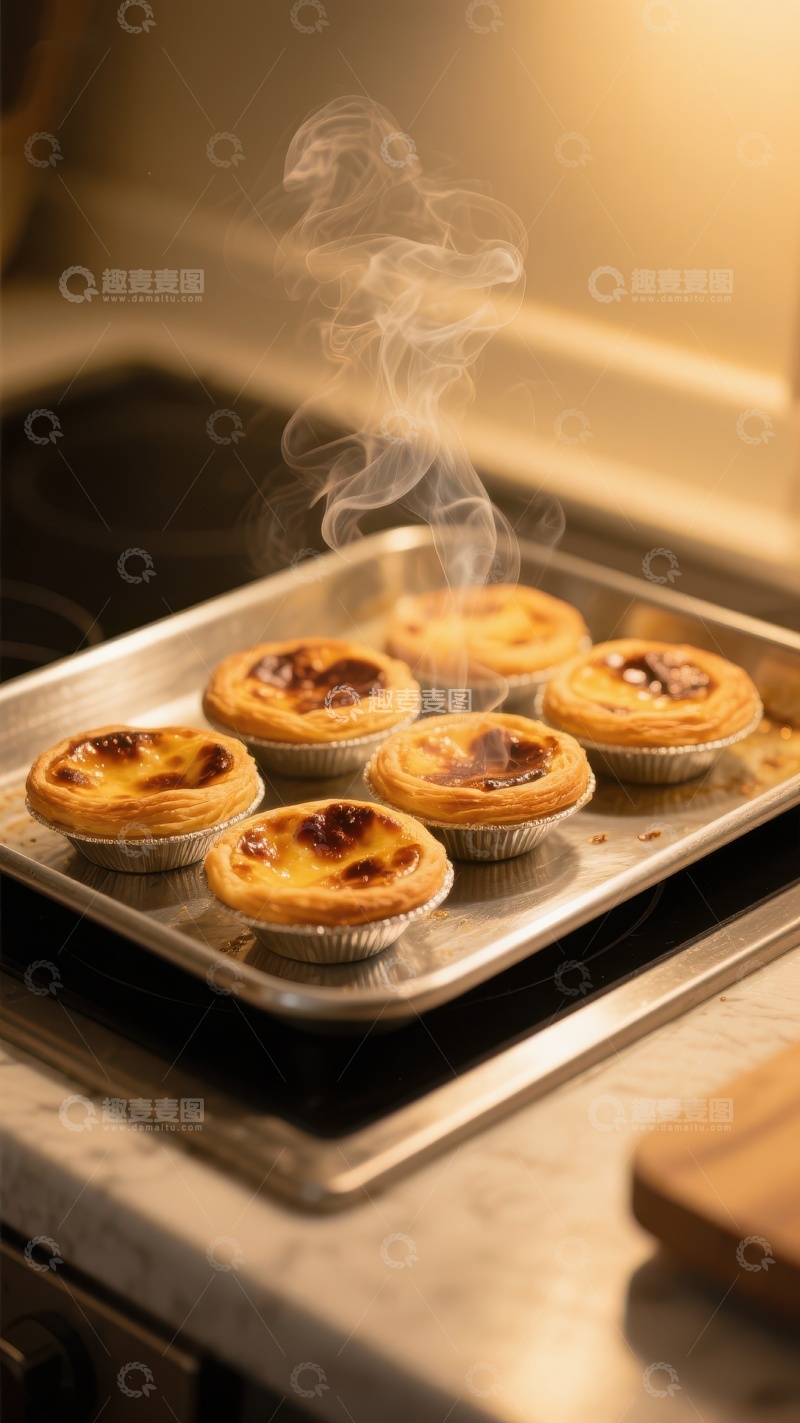 高清大图下载【趣麦麦图】新鲜出炉的蛋挞散发热气