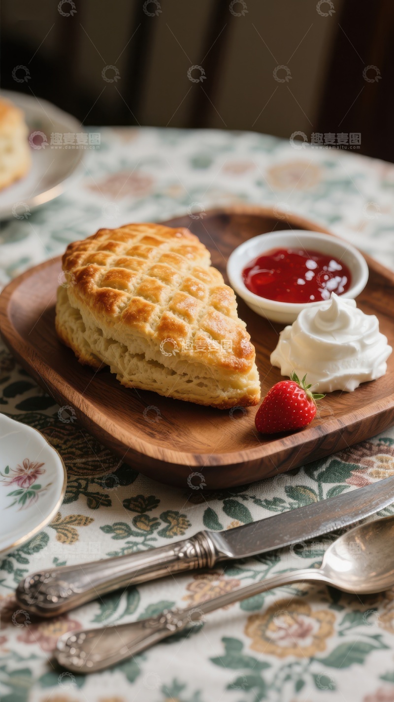 高清大图下载【趣麦麦图】英式松饼配奶油和果酱