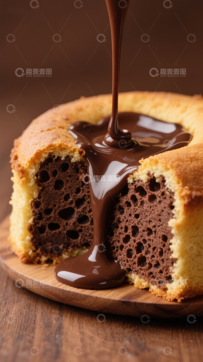 高清大图下载【趣麦麦图】巧克力酱浇灌的双层蛋糕