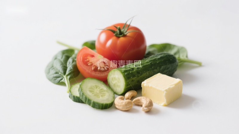 高清大图下载【趣麦麦图】新鲜蔬菜与坚果奶酪组合