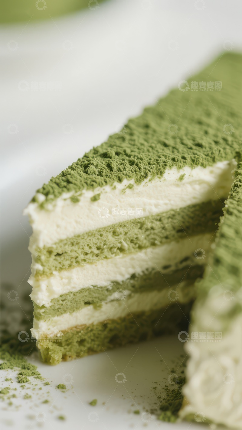 高清大图下载【趣麦麦图】-抹茶奶油蛋糕切片