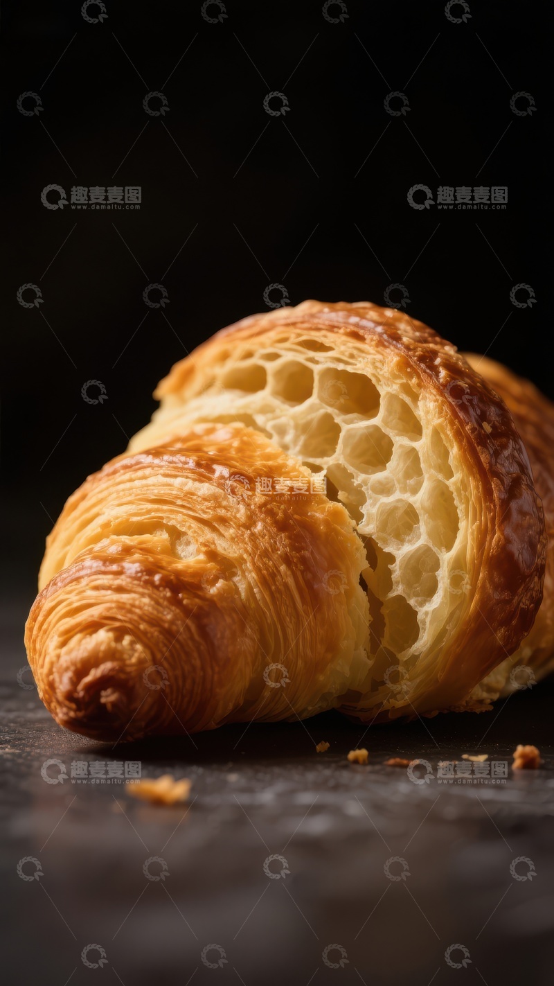 高清大图下载【趣麦麦图】金黄酥脆的羊角面包特写