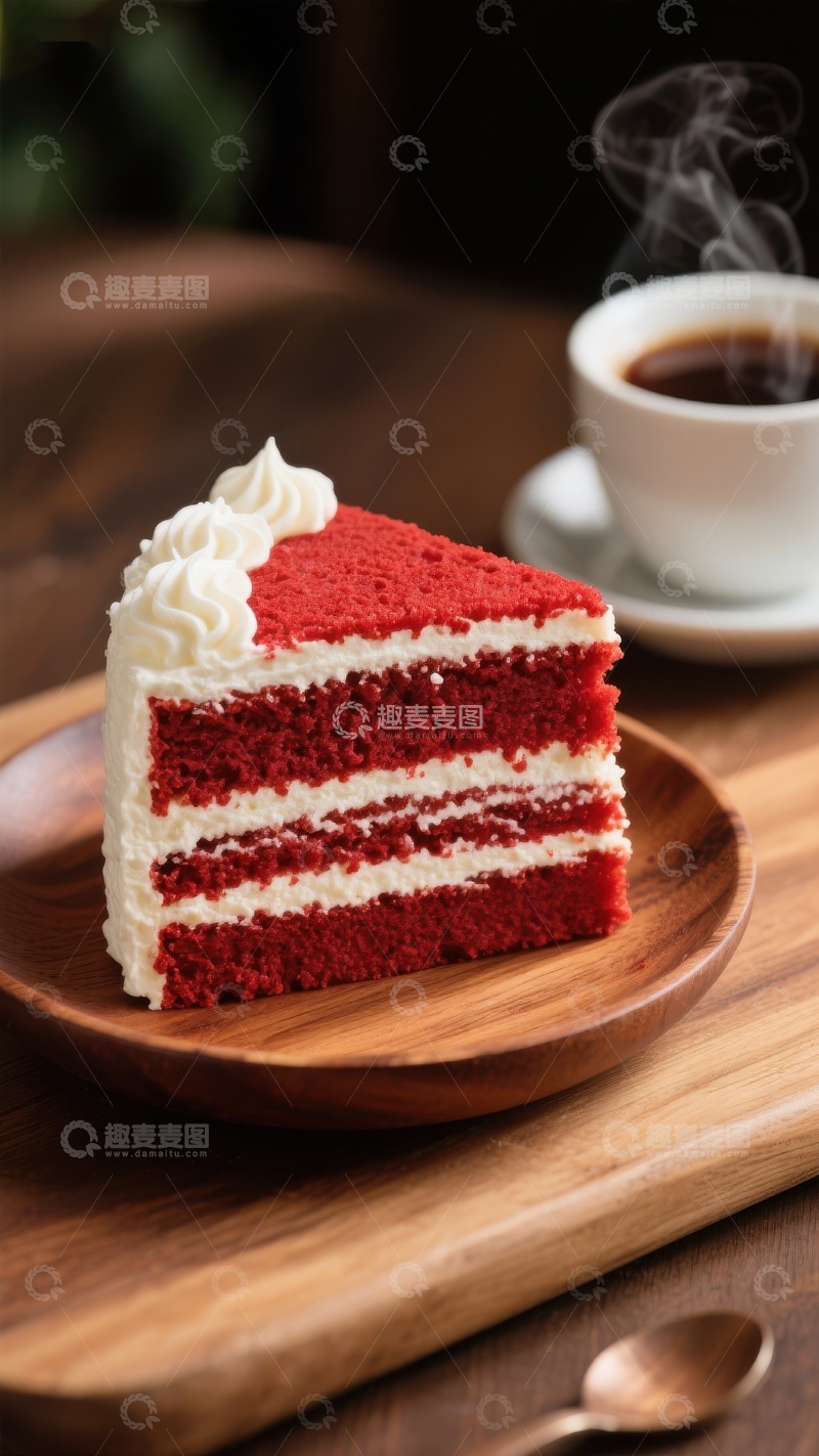 高清大图下载【趣麦麦图】红丝绒蛋糕配热咖啡