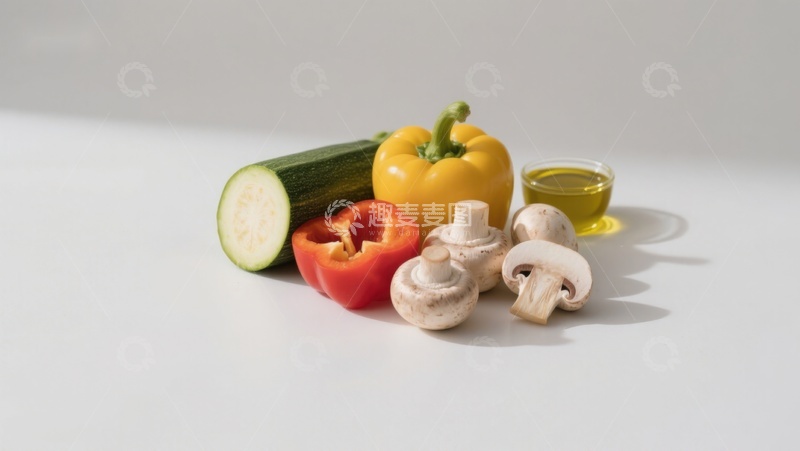 高清大图下载【趣麦麦图】新鲜蔬菜与橄榄油静物