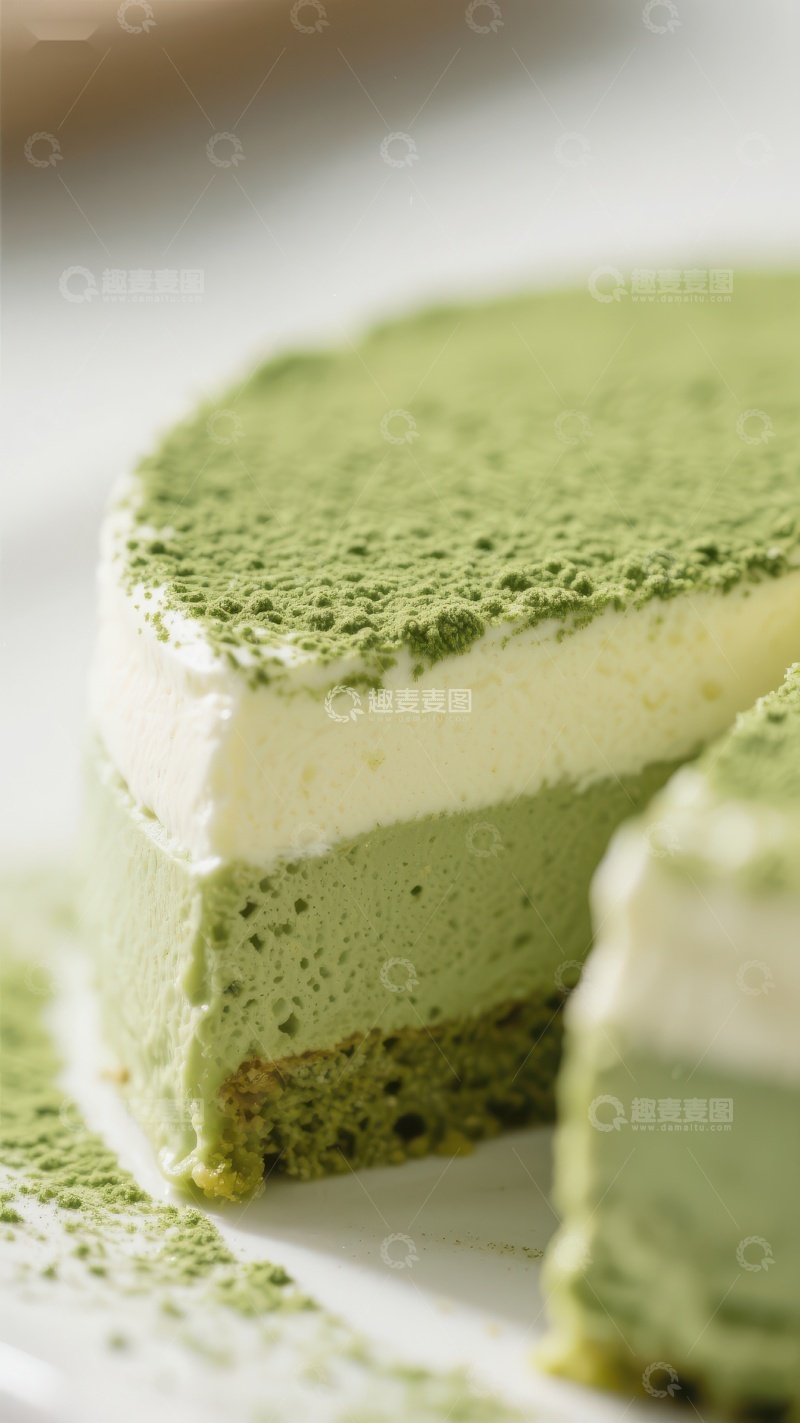 高清大图下载【趣麦麦图】-抹茶芝士蛋糕切片特写