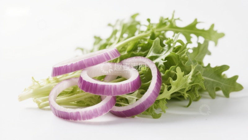 高清大图下载【趣麦麦图】紫洋葱圈与绿叶蔬菜