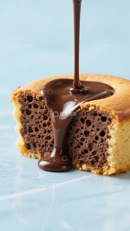 巧克力酱浇灌在蛋糕上的瞬间
