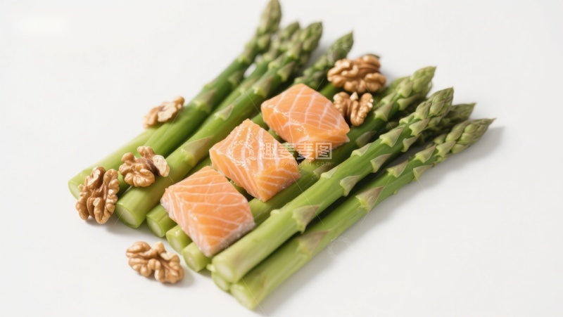 高清大图下载【趣麦麦图】三文鱼配芦笋与核桃