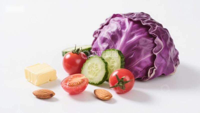 高清大图下载【趣麦麦图】新鲜蔬菜与坚果静物组合