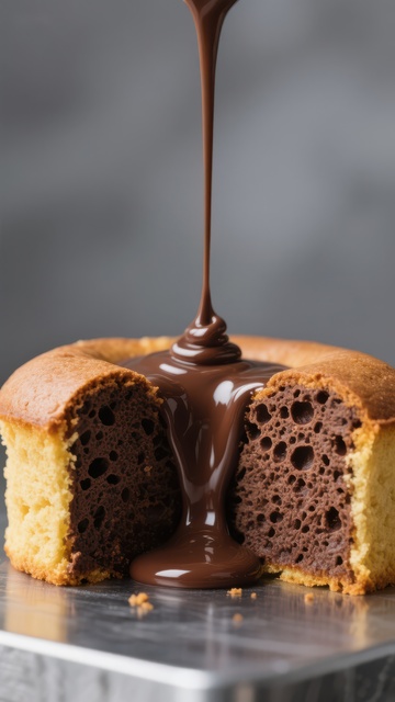 巧克力酱浇灌双色蛋糕