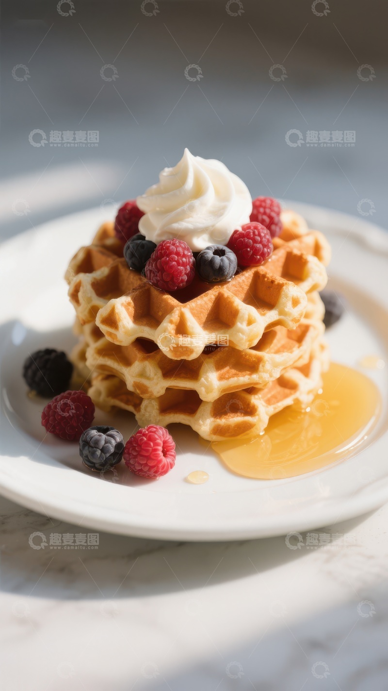 高清大图下载【趣麦麦图】松饼配奶油浆果和蜂蜜