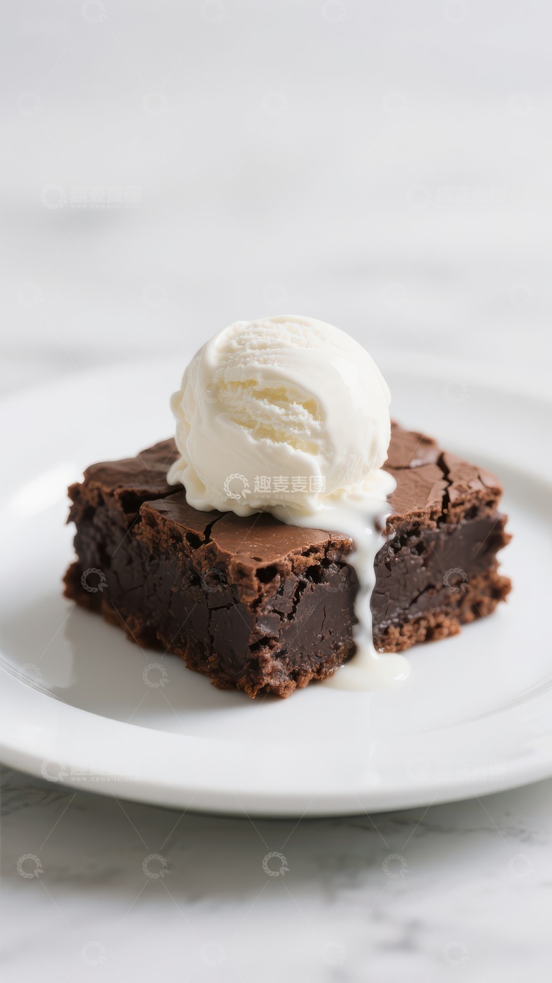 高清大图下载【趣麦麦图】-巧克力布朗尼配香草冰淇淋