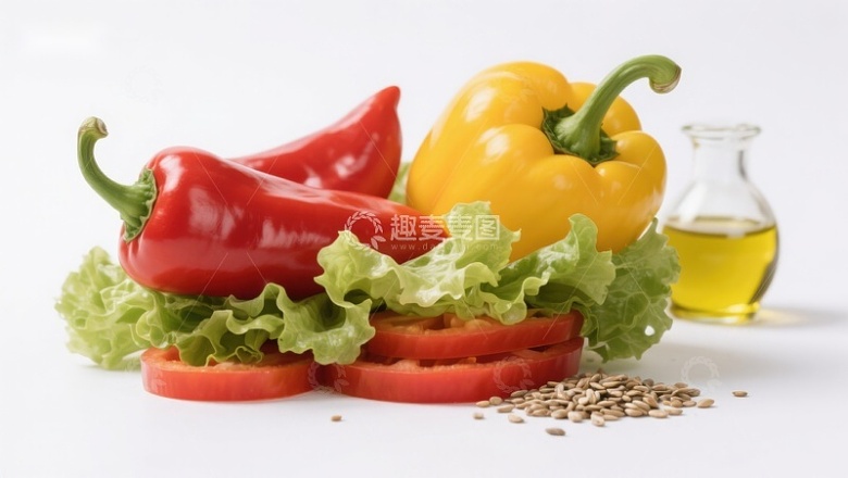新鲜蔬菜与橄榄油摆拍