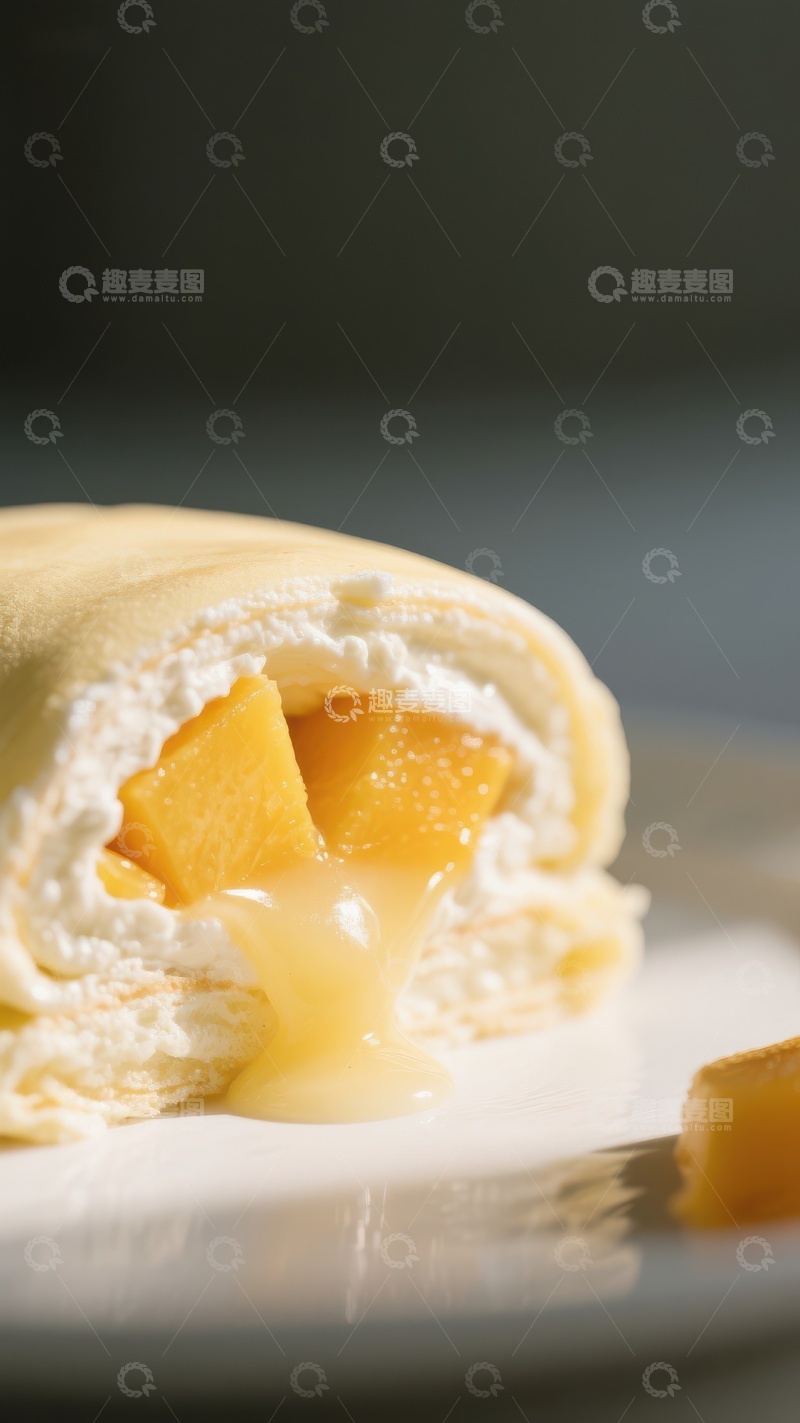 高清大图下载【趣麦麦图】芒果奶油蛋糕卷特写