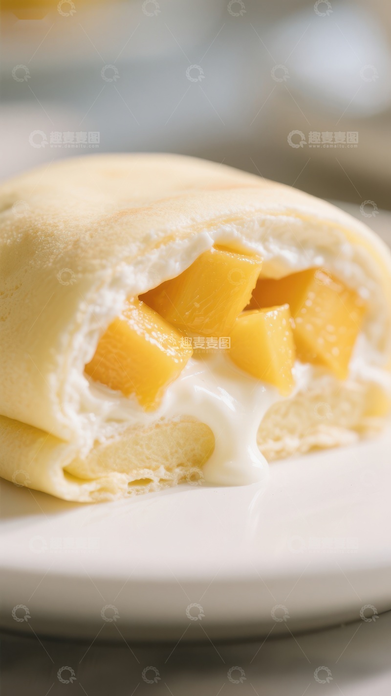 高清大图下载【趣麦麦图】芒果奶油蛋糕卷特写