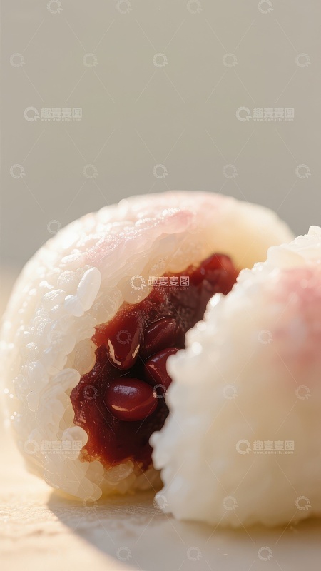 红豆馅糯米团特写