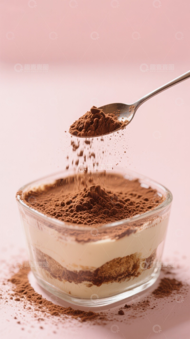 高清大图下载【趣麦麦图】-可可粉撒在甜点上的瞬间