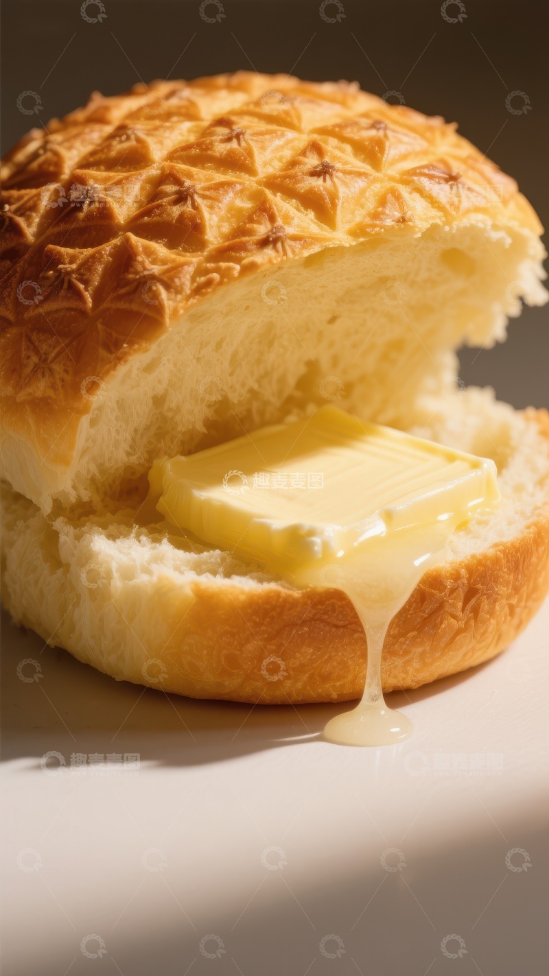 高清大图下载【趣麦麦图】黄油融化在松软面包上