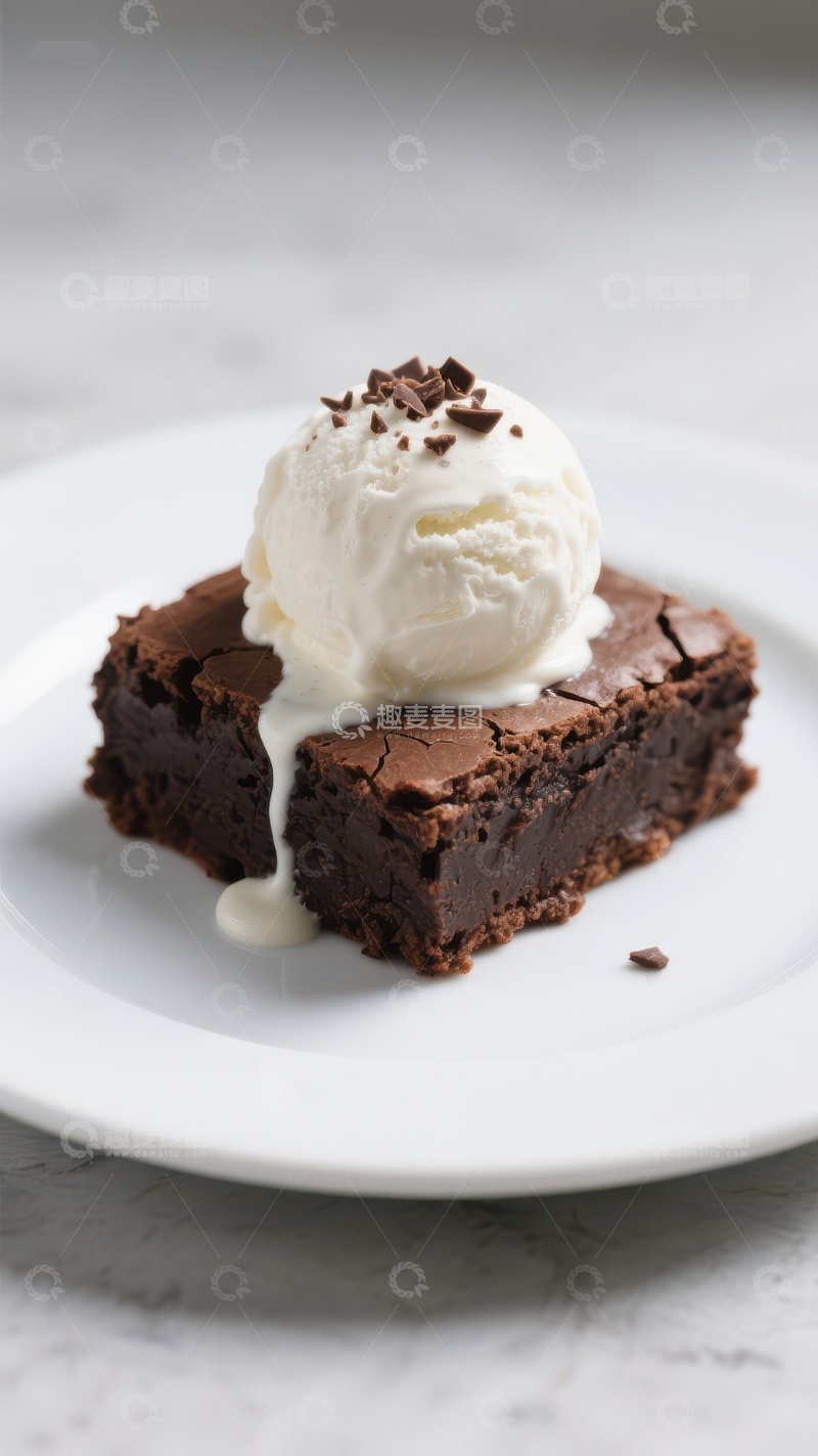 高清大图下载【趣麦麦图】巧克力布朗尼配香草冰淇淋