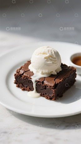 巧克力布朗尼配香草冰淇淋