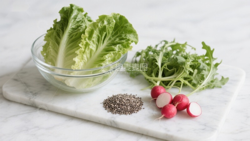 高清大图下载【趣麦麦图】新鲜蔬菜与奇亚籽摆盘