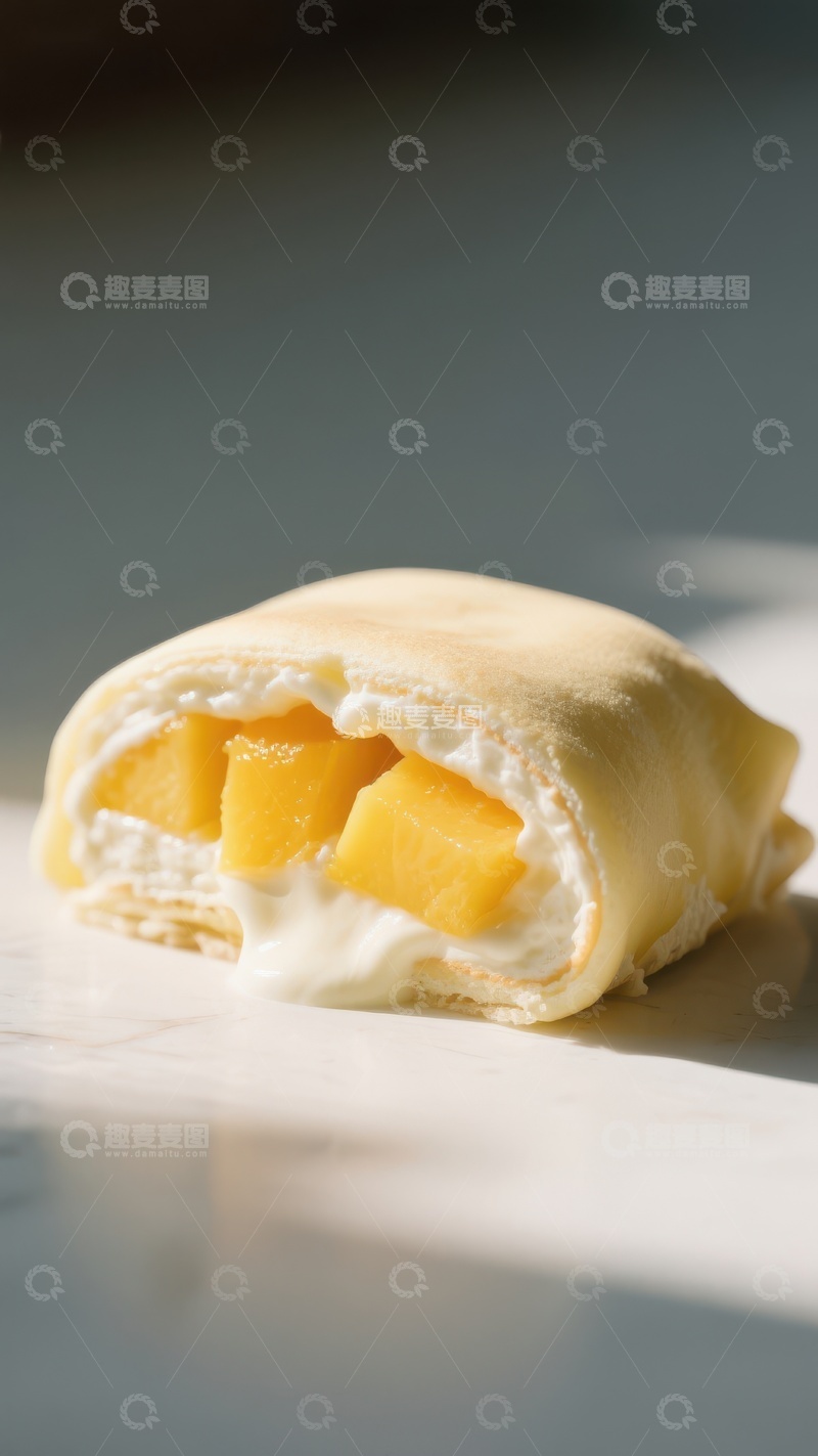 高清大图下载【趣麦麦图】芒果奶油卷饼，阳光下的美味