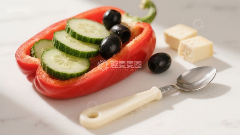 高清大图下载【趣麦麦图】红椒填入黄瓜橄榄奶酪
