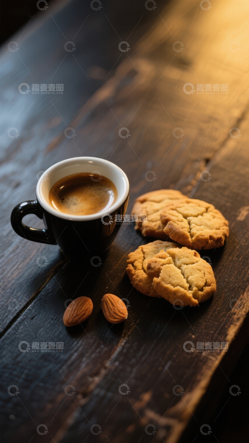 高清大图下载【趣麦麦图】咖啡与饼干的静谧时光