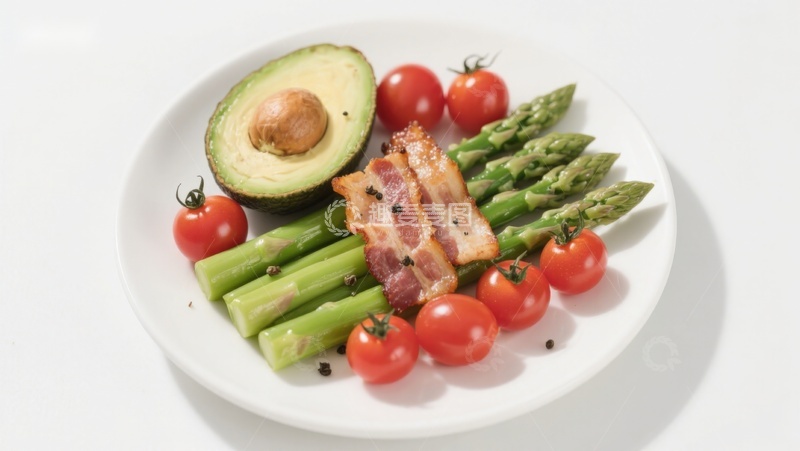 高清大图下载【趣麦麦图】盘中新鲜蔬菜与培根组合
