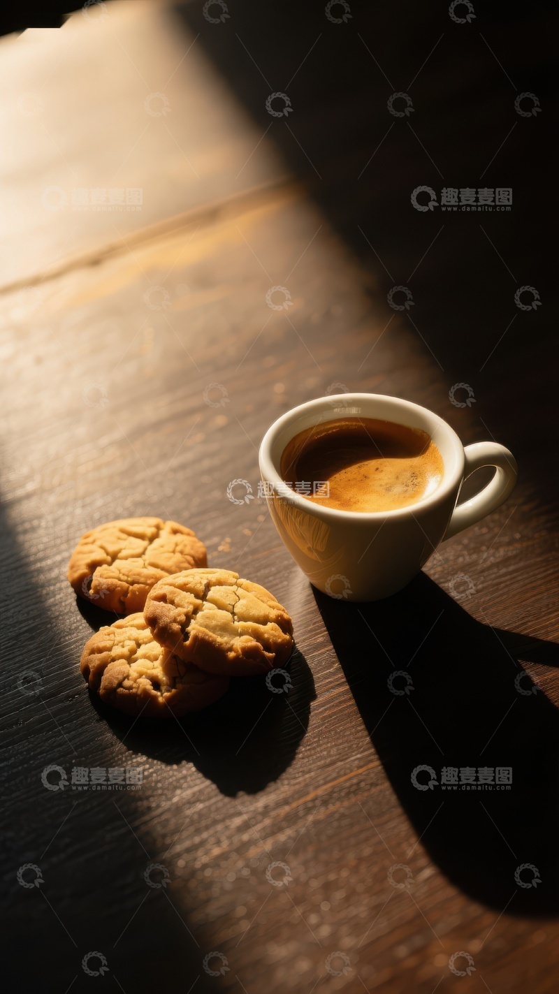 高清大图下载【趣麦麦图】阳光下的咖啡与饼干