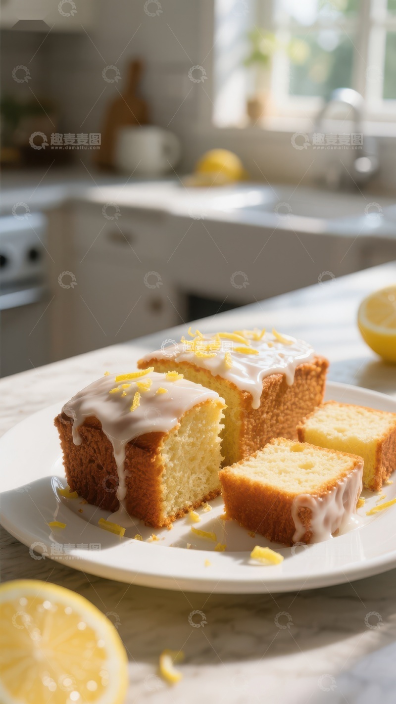 高清大图下载【趣麦麦图】柠檬蛋糕切片，阳光厨房