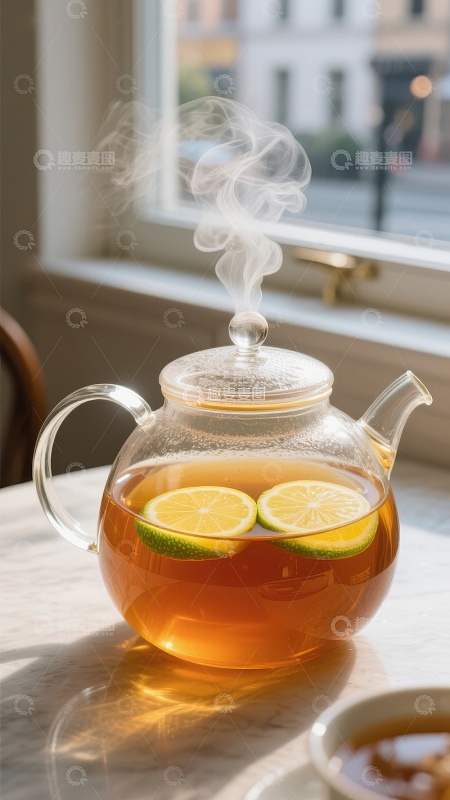 热气腾腾的柠檬茶壶
