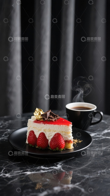 草莓蛋糕与热咖啡的优雅组合