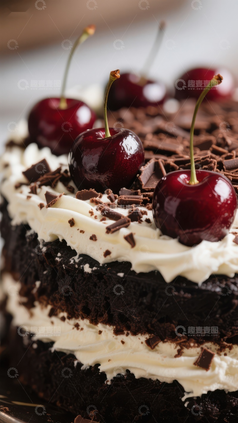 高清大图下载【趣麦麦图】黑森林蛋糕上的鲜红樱桃