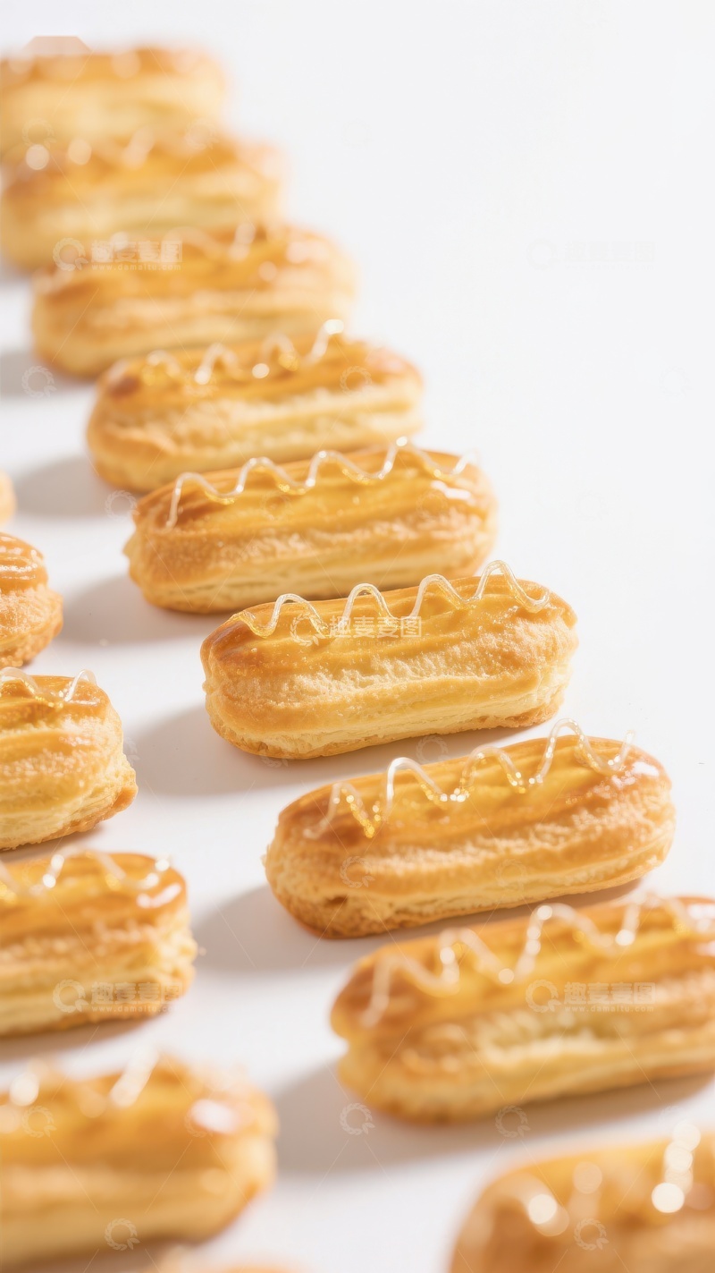 高清大图下载【趣麦麦图】金黄酥脆的奶油泡芙整齐排列