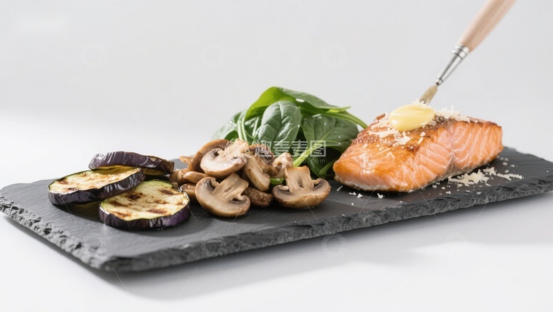高清大图下载【趣麦麦图】烤三文鱼配蔬菜拼盘