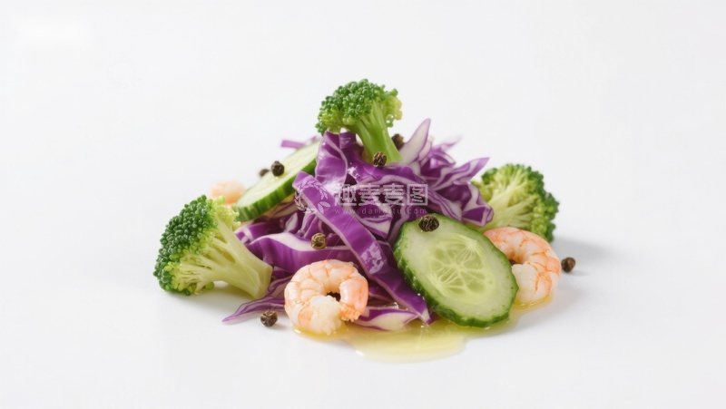 高清大图下载【趣麦麦图】虾仁紫甘蓝蔬菜沙拉