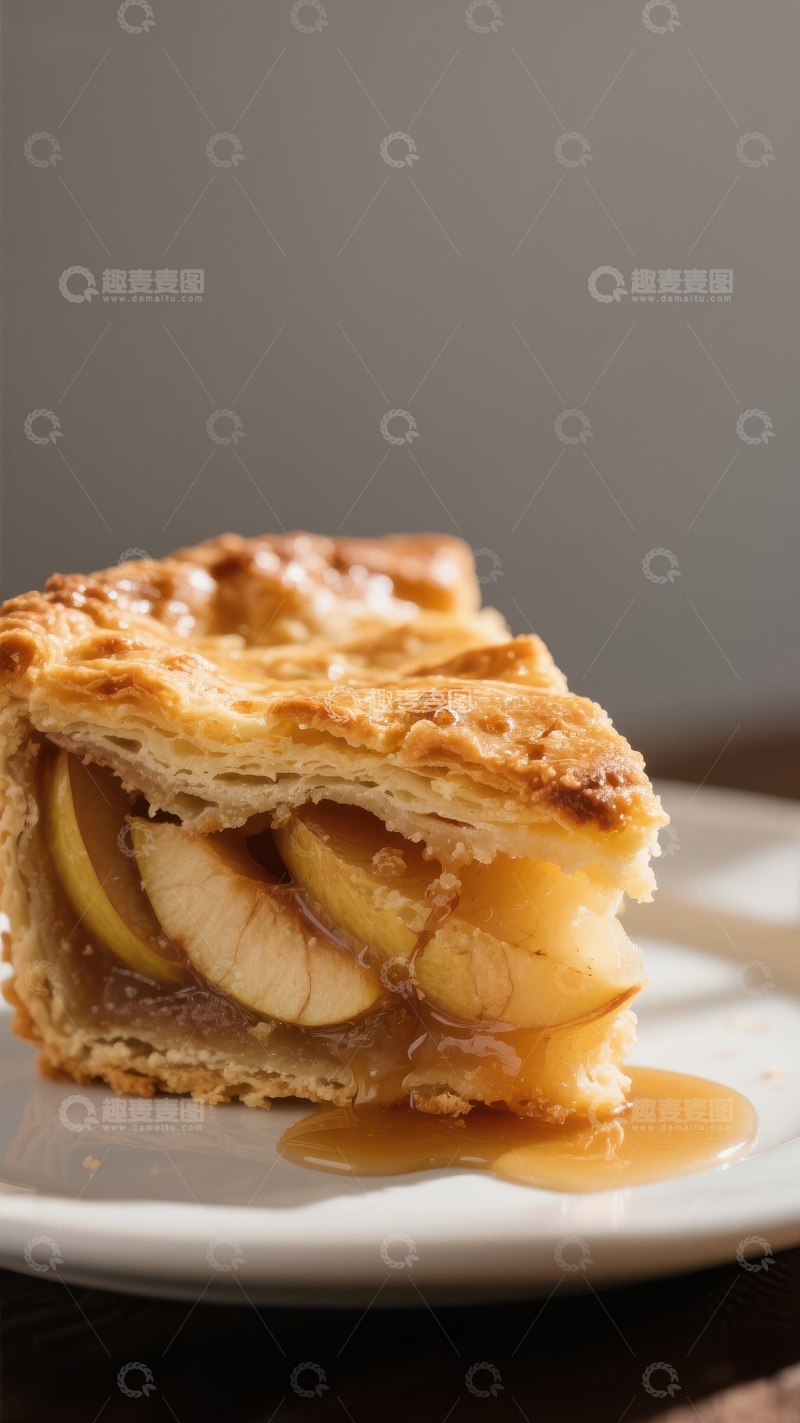 高清大图下载【趣麦麦图】苹果派切片，淋上焦糖酱