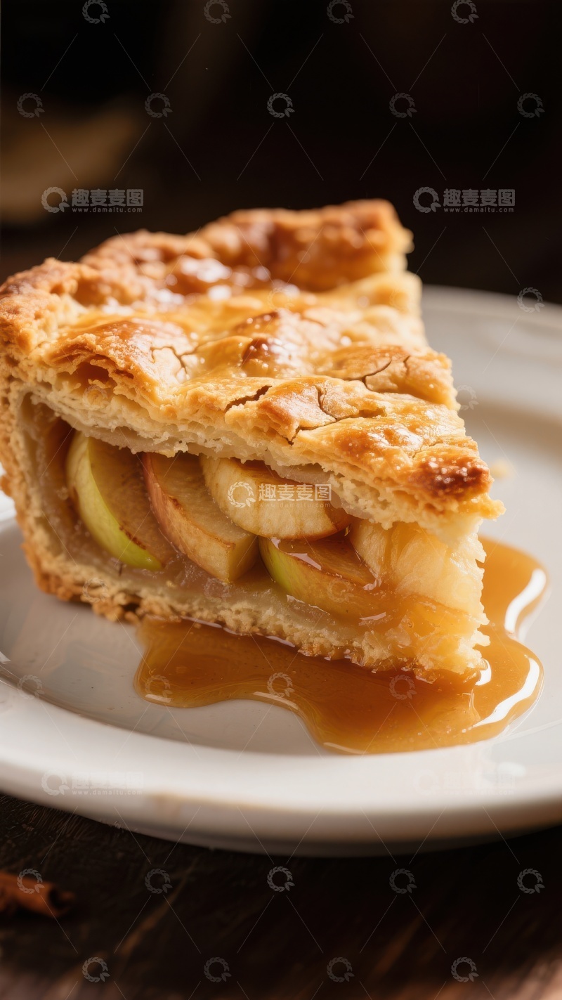 高清大图下载【趣麦麦图】苹果派配焦糖酱的诱人切片
