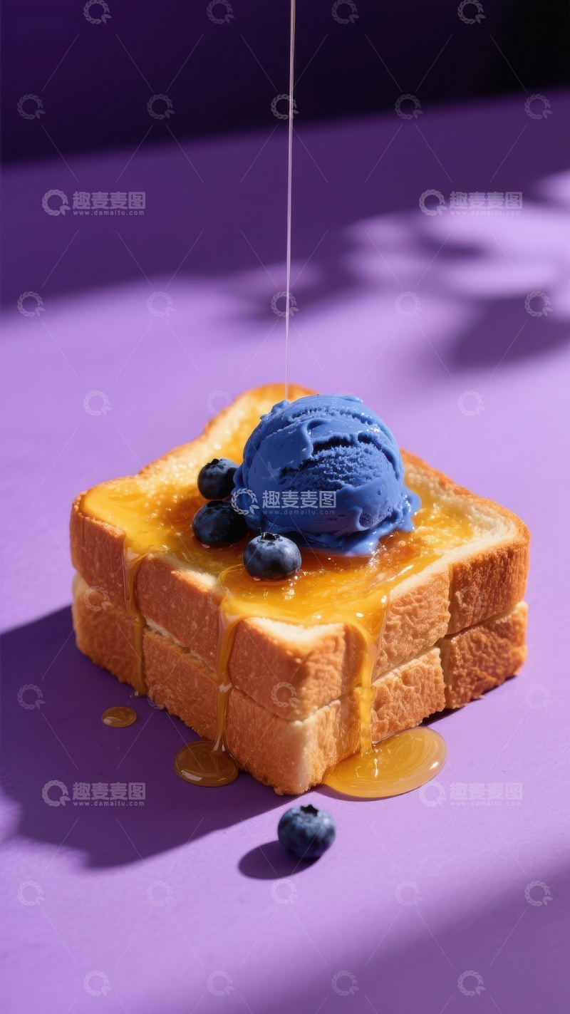 高清大图下载【趣麦麦图】蓝莓冰淇淋淋蜂蜜吐司