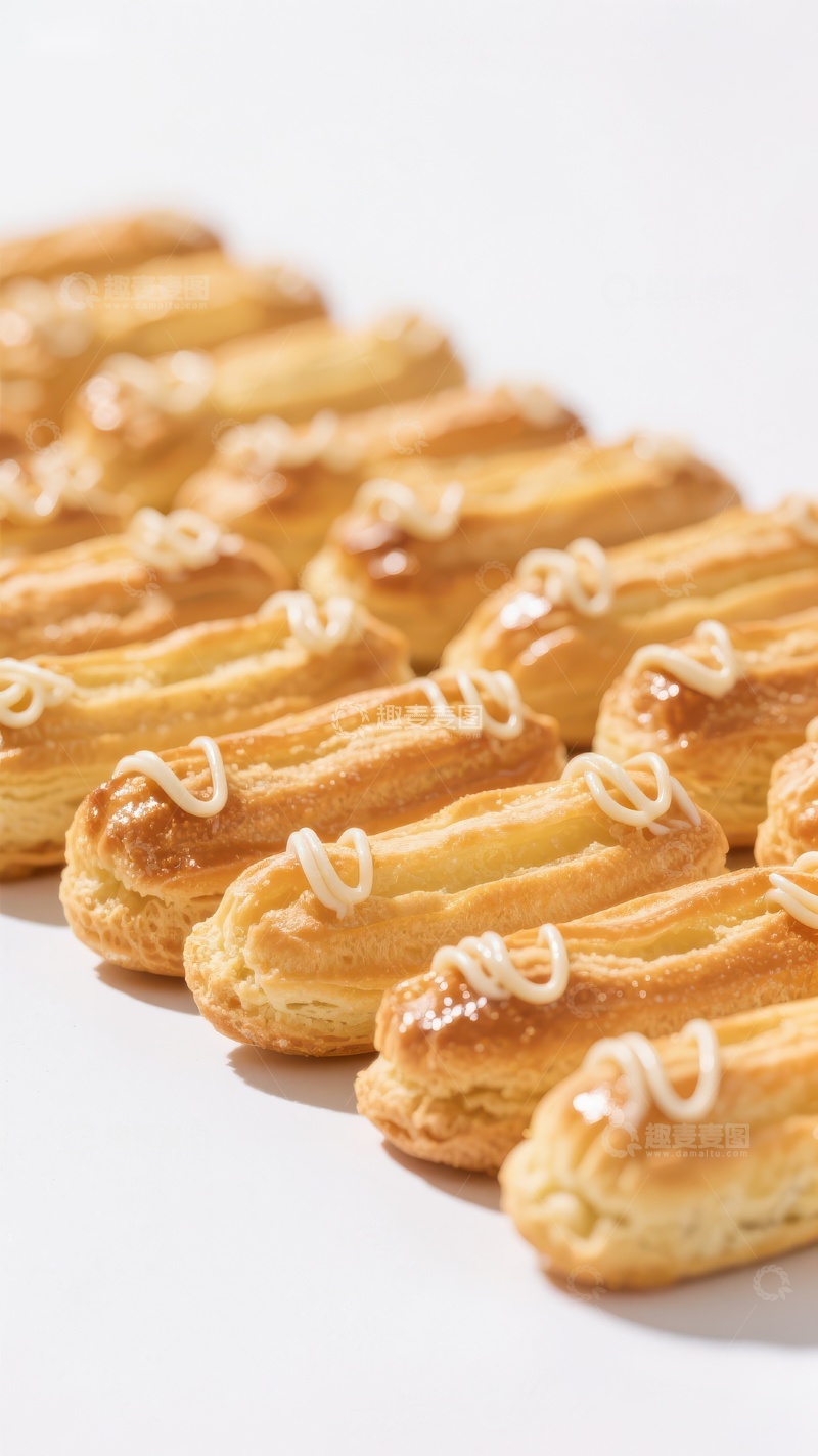 高清大图下载【趣麦麦图】奶油酥皮长条甜点整齐排列
