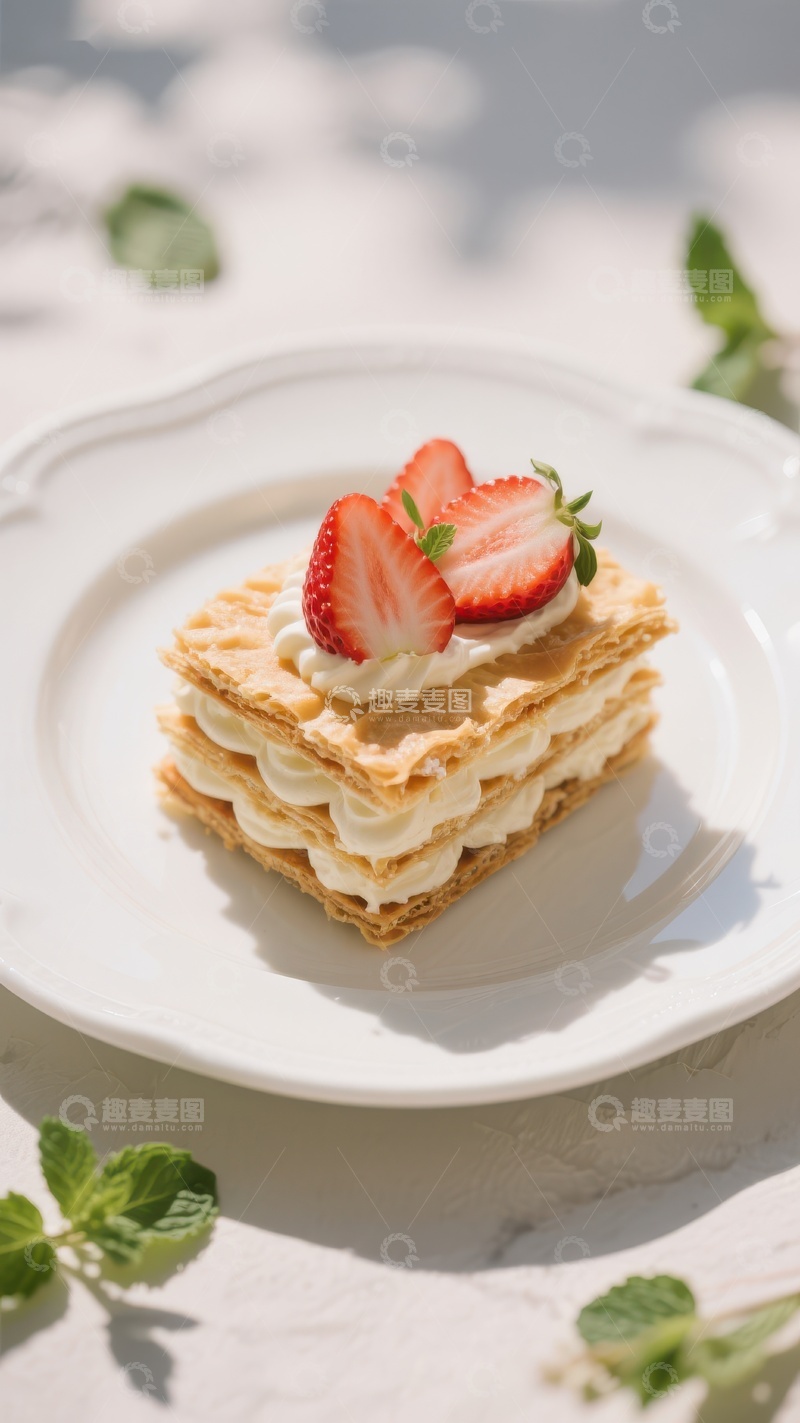 高清大图下载【趣麦麦图】草莓奶油千层酥