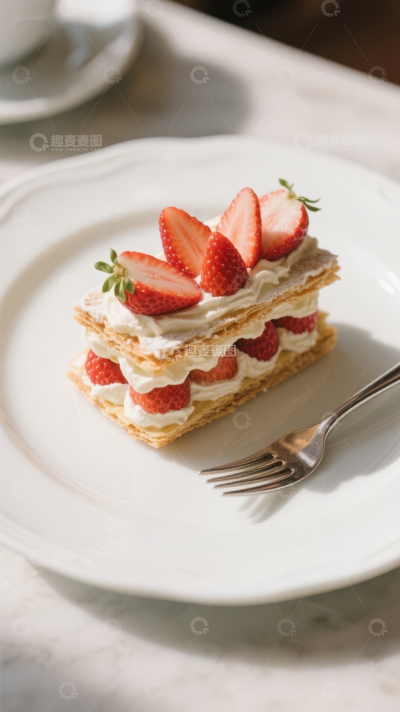 高清大图下载【趣麦麦图】草莓奶油蛋糕，精致美味