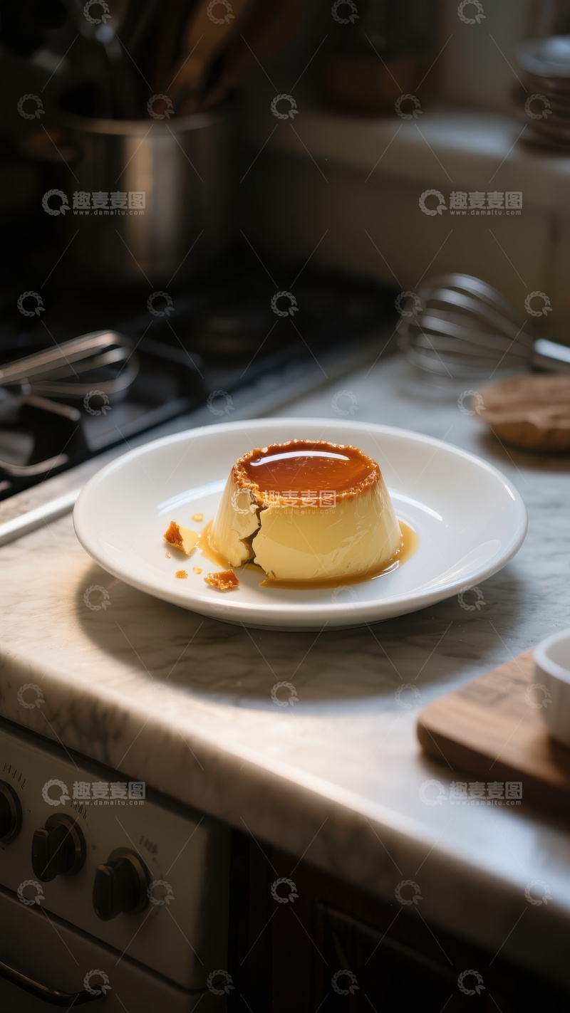 高清大图下载【趣麦麦图】厨房台面上的焦糖布丁