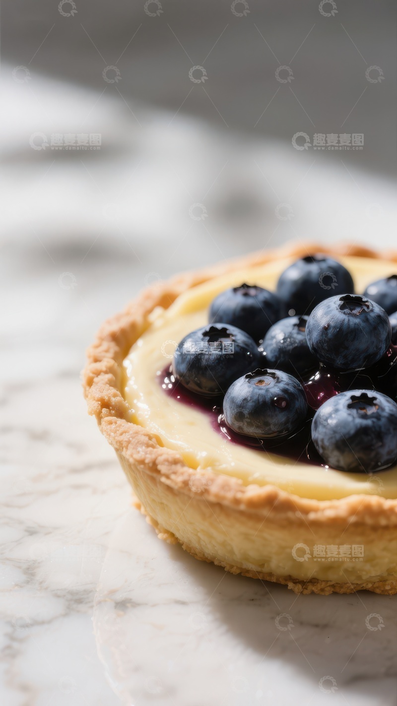 高清大图下载【趣麦麦图】蓝莓奶酪挞，大理石台面