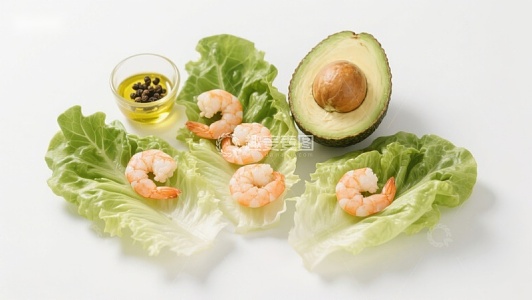 虾仁牛油果生菜沙拉食材