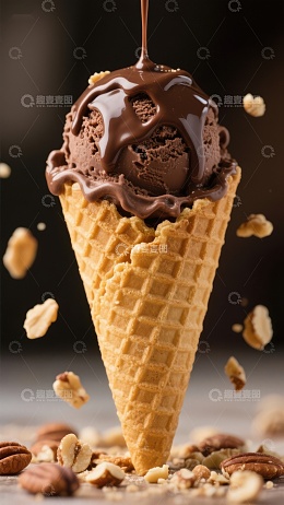 巧克力冰淇淋淋酱，坚果飞溅